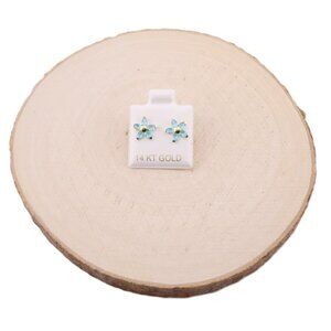 Women's 14k Gold Blue Flower Small Stud Earrings Dainty &‎ Floral Jewelry **